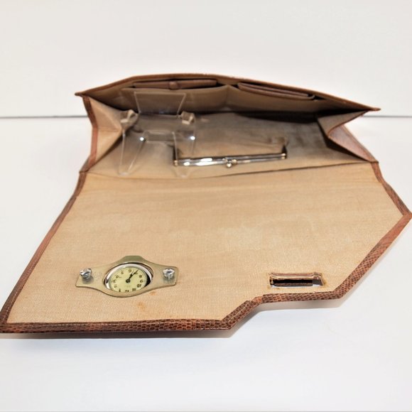 50s RARE Lizard Clutch with Working Ebon Watch - Picture 6 of 7